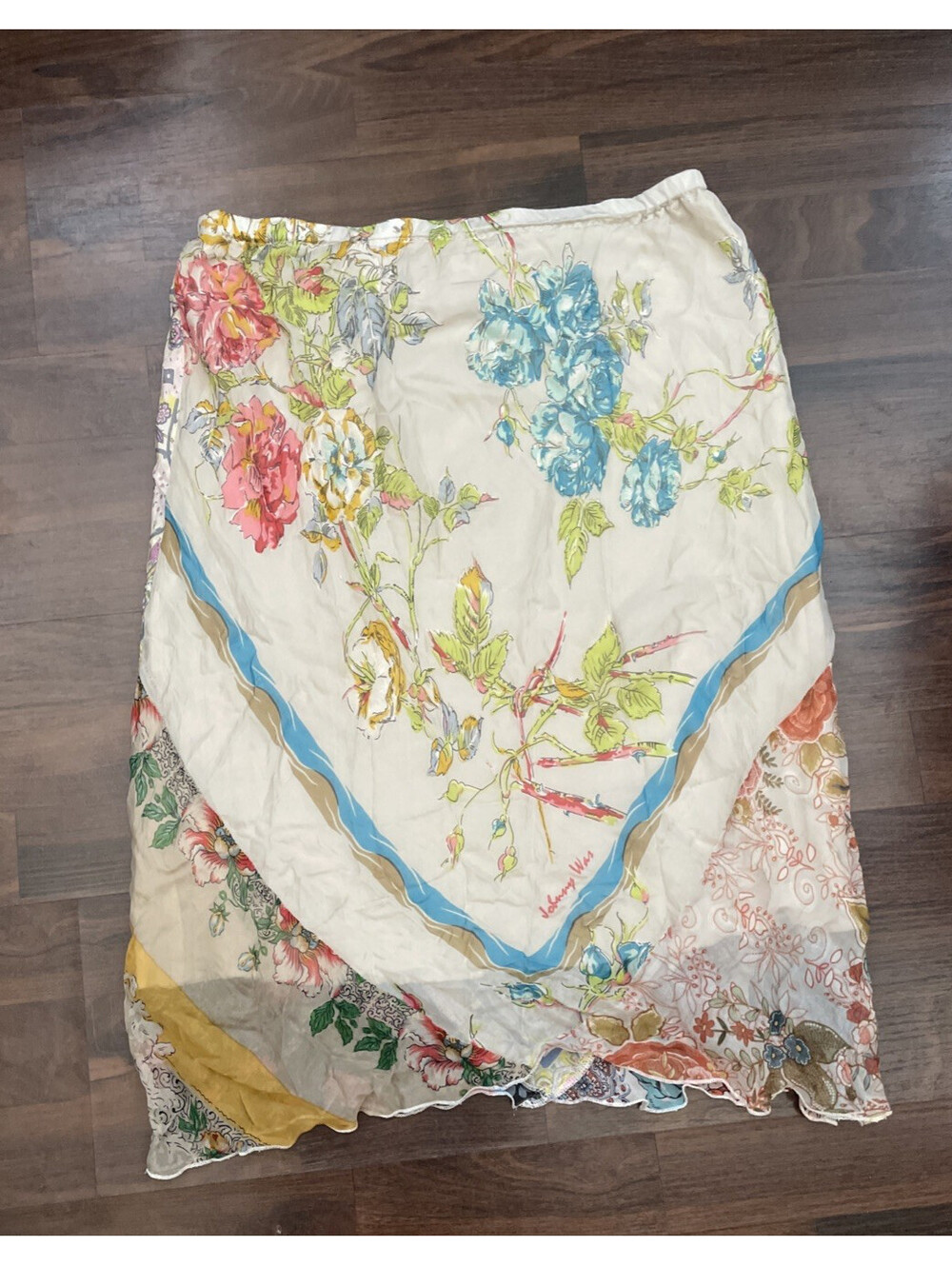 Johnny Was 100% Silk Paisley Floral Midi Skirt Womens Small Boho Ruffle